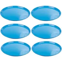 Hega hogar Set van 3x stuks blauw rond dienblad van kunststof 34 cm - Serveren - Serveerblad