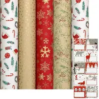 Benza WINTER GARDEN - kerstpapier assortiment cadeaupapier inpakpapier - 2 meter x 70 cm - 5 rollen - inclusief labels