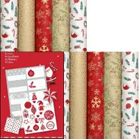 Benza WINTER GARDEN - kerstpapier assortiment cadeaupapier voor kerst - 2 meter x 70 cm - 10 rollen - inclusief labels