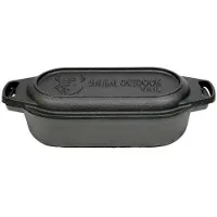 Valhal Outdoor - Braadpan / Dubbele Skillet 1L - Kleine Dutch Oven, gietijzer, ovaal, grillpatroon, VH1L
