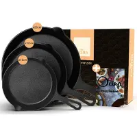 Ocina Gietijzeren pan – Set van 3 stuks - Skillet - Koekenpan – Incl. Receptenboek E-book