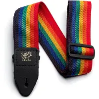 Ernie Ball Polypro - Gitaarband - Regenboog - Polypropylene - Zwart Lederen Uiteinden - Goud EB Logo - Verstelbaar 104-183cm