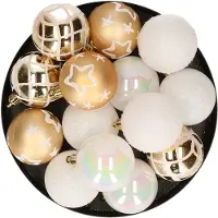 Atmosphera Kerstballen - 15st - kunststof - wit-goud - 5cm - Kerstbal