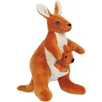 Sandy Knuffeldier Kangoeroe met jong - zachte pluche stof - dieren knuffels - bruin - 23 cm - Knuffeldier