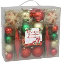Gerimport Kerstballen en ornamenten - 56-dlg - groen/rood/goud - Kerstbal