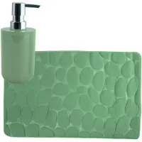 MSV badkamer droogloop mat/tapijt Kiezel - 50 x 80 cm - zelfde kleur zeeppompje - groen - Badmatjes