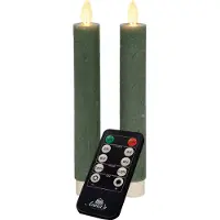 Annas collection Dinerkaars wax led bewegende vlam op batterij met afstandsbediening 2 stuks h18 cm jade groen Anna's Collection