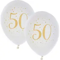 SANTEX verjaardag leeftijd ballonnen 50 jaar - 16x stuks - wit/goud - 23 cm - Abraham/Sarah - Ballonnen