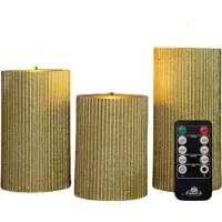 Annas collection Stompkaars ribbel wax led 3d vlam op batterij met afstandbediening set van 3 d7.5h10/12.5/15 cm goud Anna's Collection