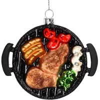 HD Collection Ornament kerstbal Barbecue Glazen Zwart 10.1 cm