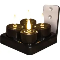 Annas collection Oplaadbare waxinelichtjes | 3,8 x 5 cm | Zwart | 3D vlam | 4 stuks