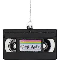 HD Collection Ornament kerstbal Video Tape Glas Zwart 11.5 cm