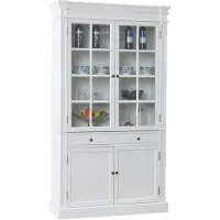 Hioshop Mozart 2-deurs vitrinekast in antiek wit, antiek gepatineerd. Breedte 110 cm, hoogte 200 cm.