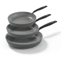 BE Living Essential 3-delige Koekenpannenset - Ø 20, 24 & 28 cm - Keramisch - PFAS vrij - Inductie - Grijs