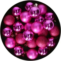 Merkloos Christmas Decoration kerstballen - 24x st - 3 cm - fuchsia roze - Kerstbal
