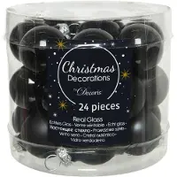 Décoris Kerstballen glas d2.5 cm zwart 24st kerst