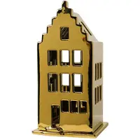 Heinen Delfts Blauw Waxinelichthouder 'Huis Trapgevel' Goud