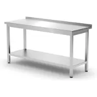 Hendi Muurwerktafel met opstaande rand en schap – 600 mm diep – verstelbare poten – roestvast staal – 1600x600x x(H)850 mm