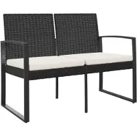vidaXL Tuinbank 2-zits met kussens polypropeen rattan zwart
