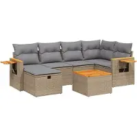 vidaXL 7-delige tuinmeubelset met kussens, beige, van polyrotan