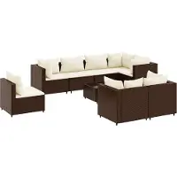 vidaXL 9-delige Loungeset met kussens poly rattan bruin