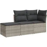 vidaXL 3-delige Loungeset met kussens poly rattan lichtgrijs
