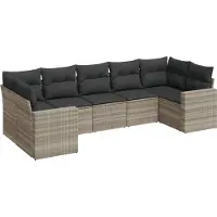 vidaXL 7-delige Loungeset met kussens poly rattan lichtgrijs