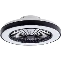 LINDBY LED plafondventilator Teleo, Ø48 cm, zwart, DC, Tuya dimbaar, zwart, Woon-/ Eetkamer, Kunststof, Modern