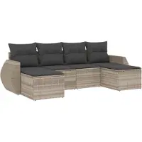 vidaXL 6-delige Loungeset met kussens poly rattan lichtgrijs