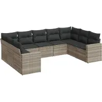 vidaXL 9-delige Loungeset met kussens poly rattan lichtgrijs
