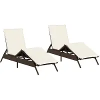 vidaXL Ligstoelen 2 st met kussens poly rattan bruin