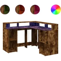 vidaXL Bureau met LED-verlichting 130x130x91 cm hout gerookt eiken