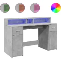 vidaXL Bureau met LED-verlichting 140x55x91 cm bewerkt hout betongrijs