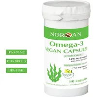 Norsan | OMEGA-3 VEGAN CAPSULES | 1700 MG | EPA 420 MG | DHA 840 MG | DPA 91 MG | PUUR EN ZUIVER | 80 CAPSULES