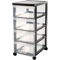 Iris Design Chest ladekast - 4 half diepe lades - 4x 11L - Kunststof - Zwart/Transparant - Met Wielen