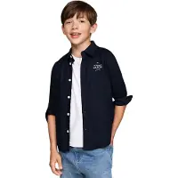 Tommy Hilfiger Kids TH logo Regular Oxford Shirt - Blauw - 14 jaar