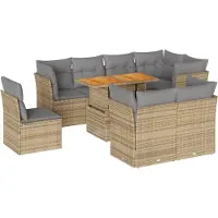 vidaXL 9-delige Loungeset met kussens poly rattan beige