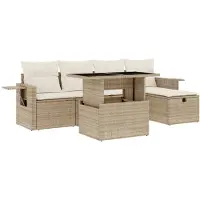 vidaXL 6-delige tuinmeubelset met kussens, beige, polyrotan
