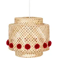 Atmosphera Kids kinderlamp/Hanglamp bamboe met pompons - Ø30xH28cm - Beige
