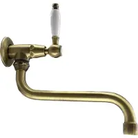 Pb klassieke muur fonteinkraan met witte hendel koud water en lange uitloop brons 1208853602