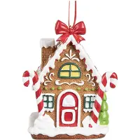 Clayre & Eef Kersthanger Gingerbread house 7x5x9 cm Bruin Kunststof Bruin