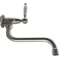 Pb klassieke muur fonteinkraan met witte hendel koud water en lange uitloop rvs 1208853572