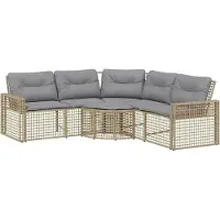 vidaXL Tuinset, hoekbank met kussens en voetenbank, beige, polyrotan