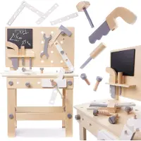 Pricenet Houten Speelgoedgereedschapsset - Werkplaats met gereedschap op tafel - DIY - Set