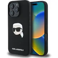 Karl Lagerfeld KLHMP16LSKHPPLK iPhone 16 Pro czarny/zwart HC MagSafe Sil KL Hoofdbedrukking (iPhone 16 Pro), Smartphonehoes, Zwart