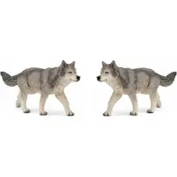 Papo Speelgoed Grijze wolf - Set van 2x stuks - figuur - 12 cm - kunststof - speeldieren - dieren - speelfiguren