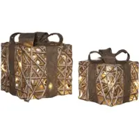 Annas collection Cadeaudoos jute/katoen 10led en 15led warm wit op batterij met timer set van 2 15x15x17 cm en 20x20x23 cm Anna's Collection