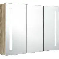 The Living Store The Living Store-Badkamerkast-met-spiegel-en-LED-89x14x62-cm-wit-en-eikenkleurig - Badkamerkast