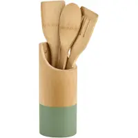 Kesper Keukengerei lepels set 3-delig - 31 cm - in houder - bamboe - lichtbruin/groen - Keukengerei
