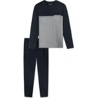 Schiesser Pyjama Lang Nachtblauw Elastisch Katoen
